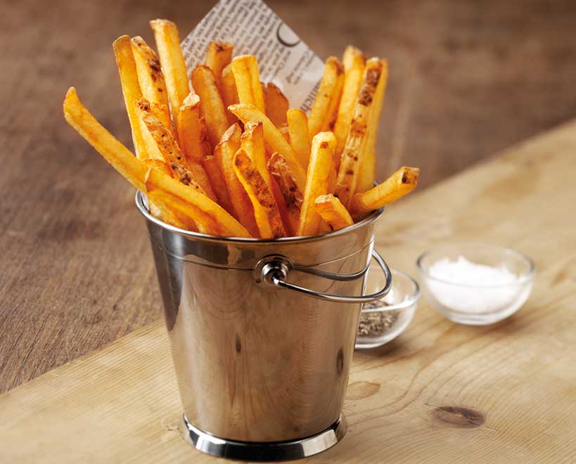 Mccain skin on french fries in metal bucket