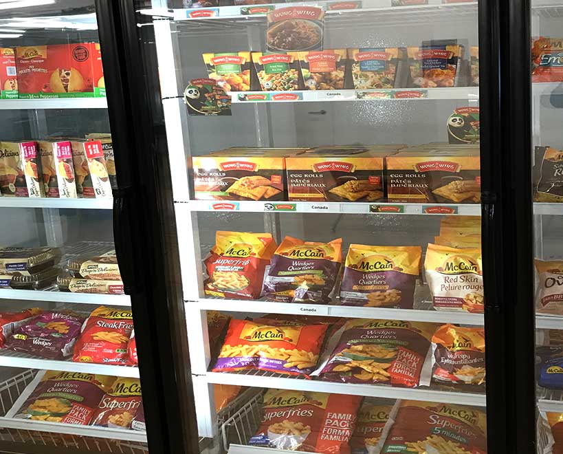 Mccain products in freezer cabinet