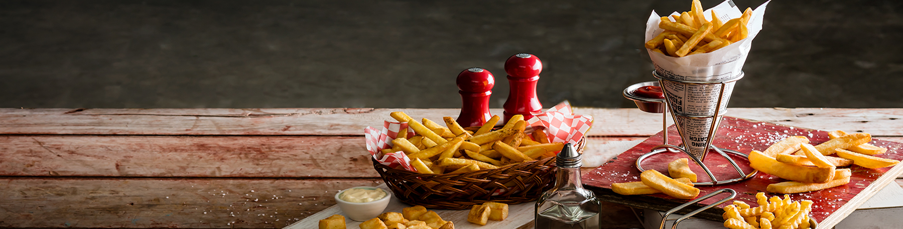 Selection of McCain Foods French fries, fries and chip on table