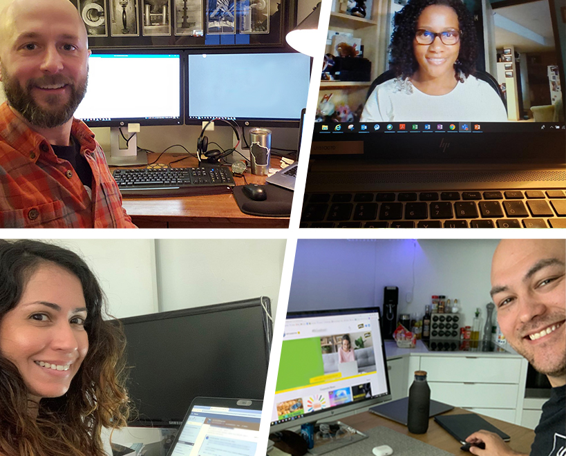 Four pictures of McCain team members working at their desks