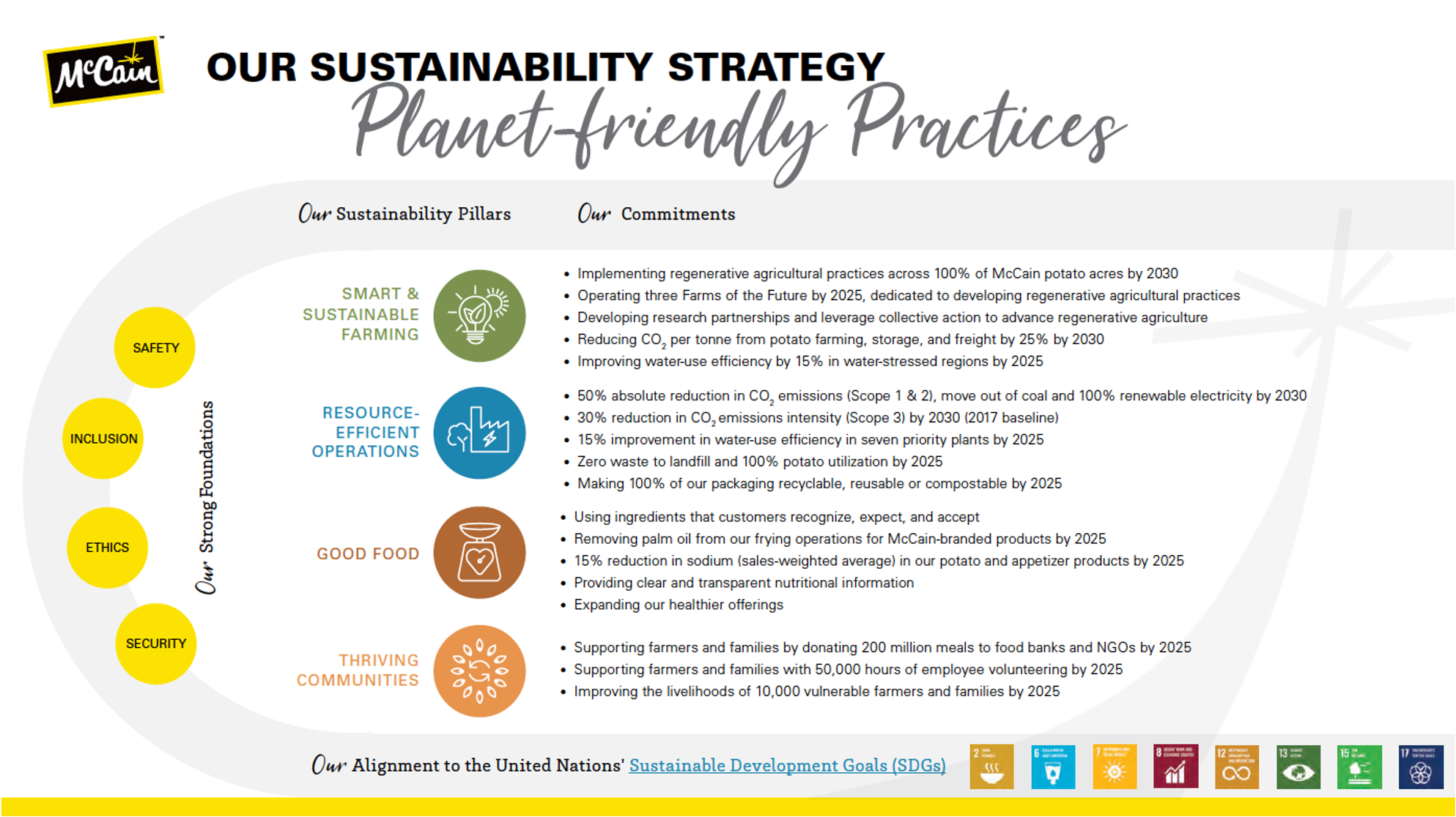 McCain Foods Sustainability Strategy Illustration. Please visit this link to access full detail www.mccain.com/Sustainability-Report-Summary-2020/