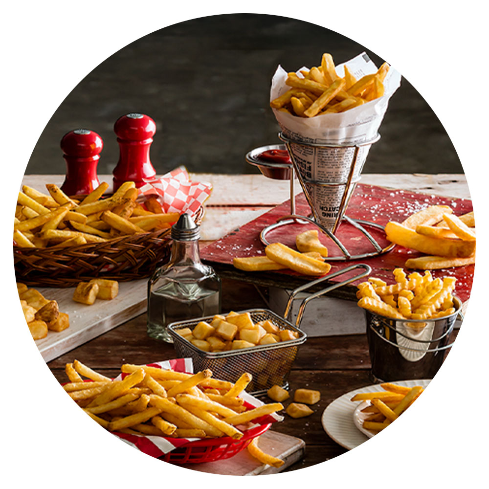 Table full of French fries, fries and chips from McCain Foods