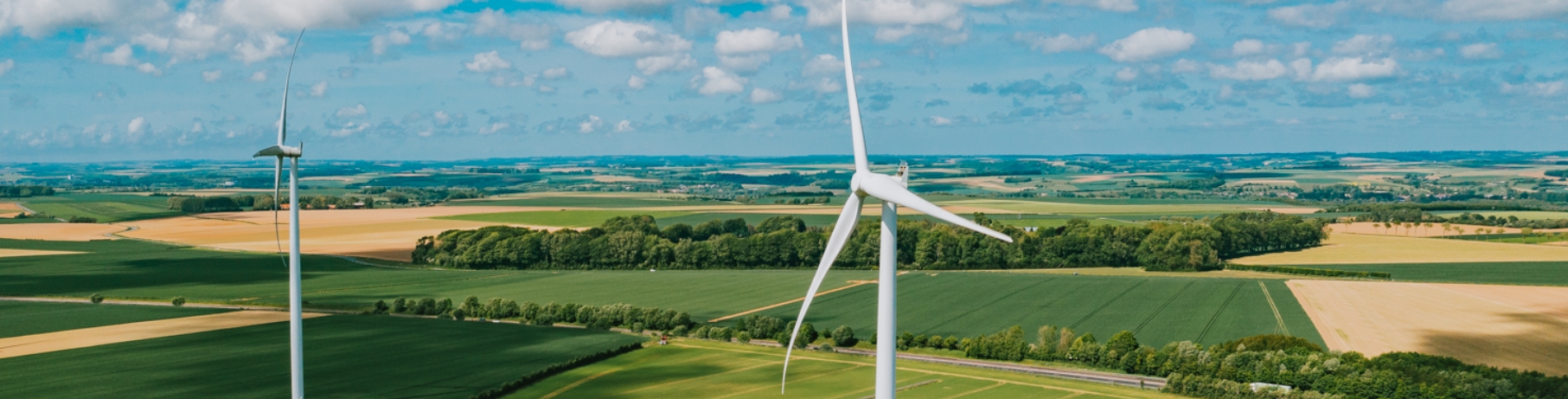 Wind turbines in fields