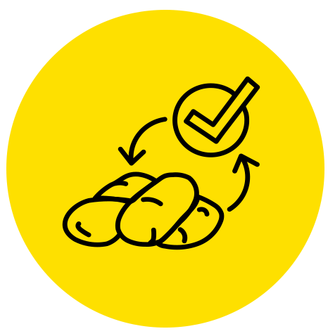 Icon of potatoes with tick mark, for food safety
