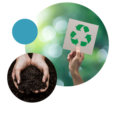 Recycling sign , and person holding soil in hand