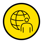 Icon of person stood in front of a world